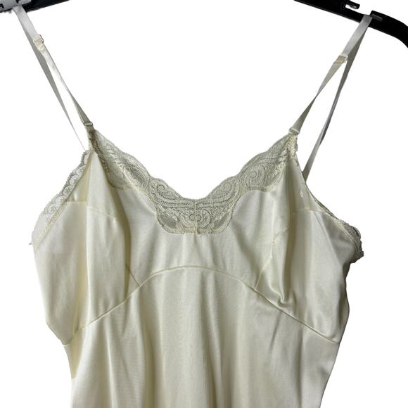 Vintage JCPenney Negligee Nightgown Slip Dress Womens Small Cream Satin Lace - Picture 4 of 10
